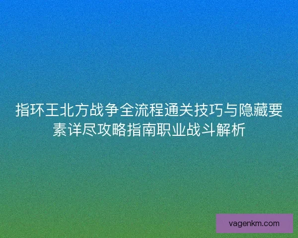 指环王北方战争全流程通关技巧与隐藏要素详尽攻略指南职业战斗解析